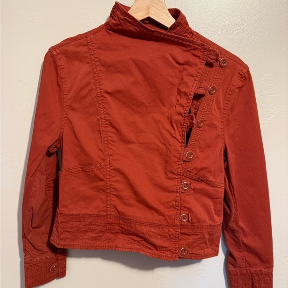 Anthropologie Marrakech Rust Orange Moto Jacket Blazer Cotton Button Up XS - Picture 9 of 14